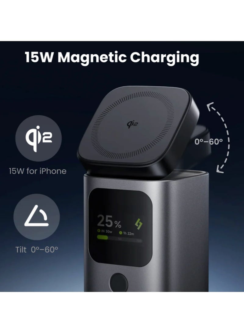 شارج بنك الطاقة SHARGE StandMag بسعة 15000 مللي أمبير في الساعة، شحن سريع بقوة 100 واط عبر منفذ USB-C PD، شحن لاسلكي مغناطيسي بمعيار Qi2، شاشة ذكية وحامل قابل للتعديل، لون أسود - Image 3